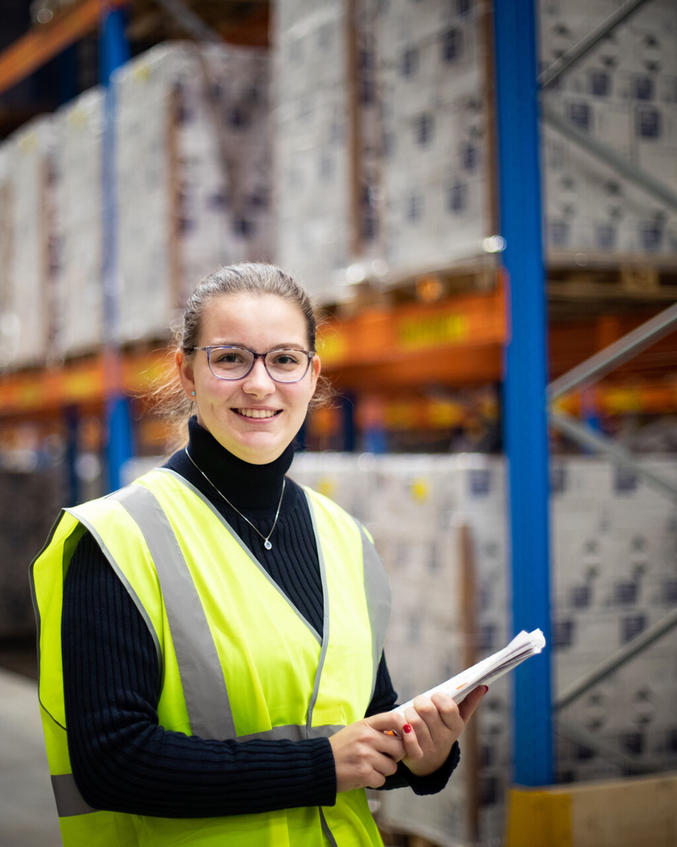 Logistics Management student at a warehouse