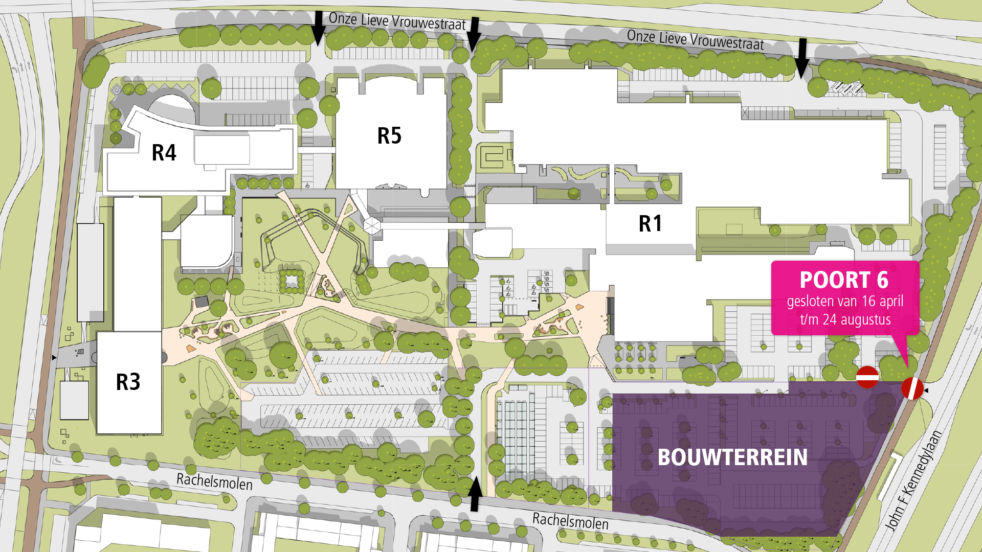 Bouwterrein van 16 april t/m 24 augustus.