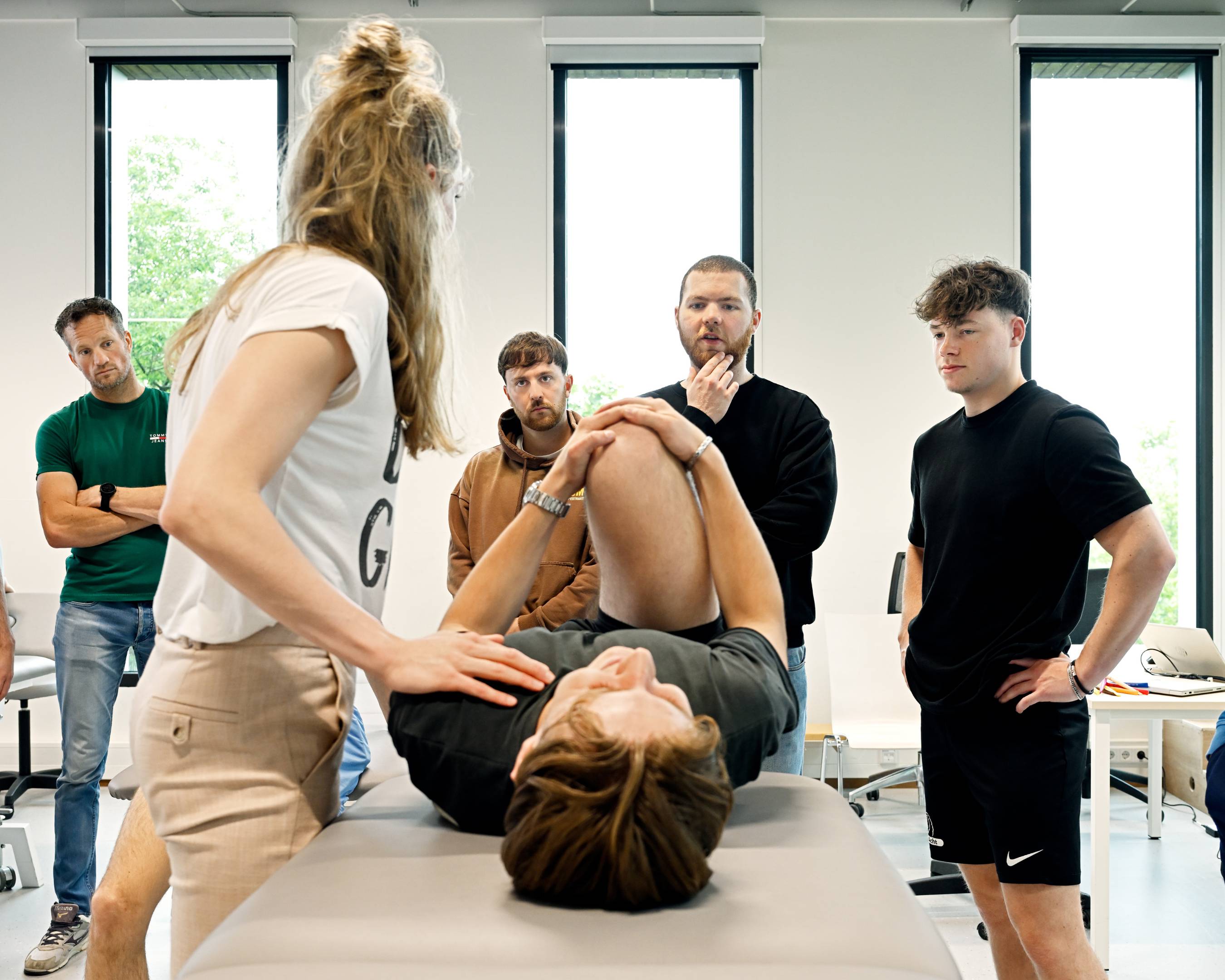 Physiotherapy students in a practical classroom