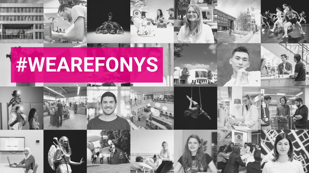 #wearefontys collage of students in gray