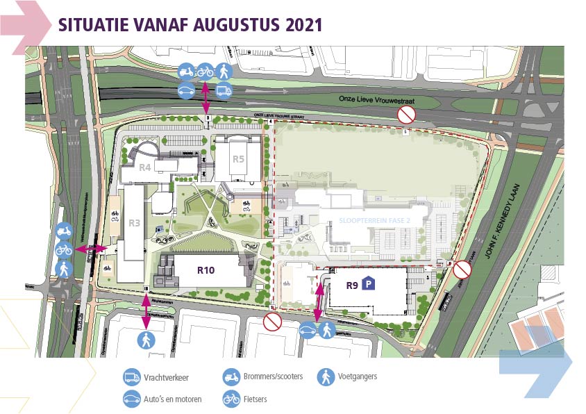 Plattegrond campus Rachelsmolen, inclusief afzettingen bouwterrein (augustus 2021)