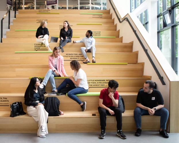 International students at Fontys campus Rachelsmolen in Eindhoven