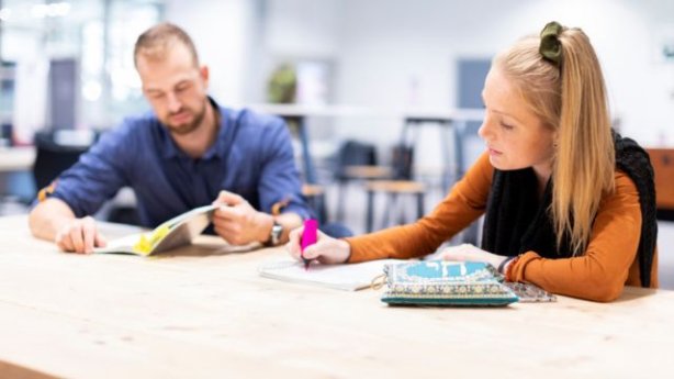 Twee studenten zijn aan het studeren