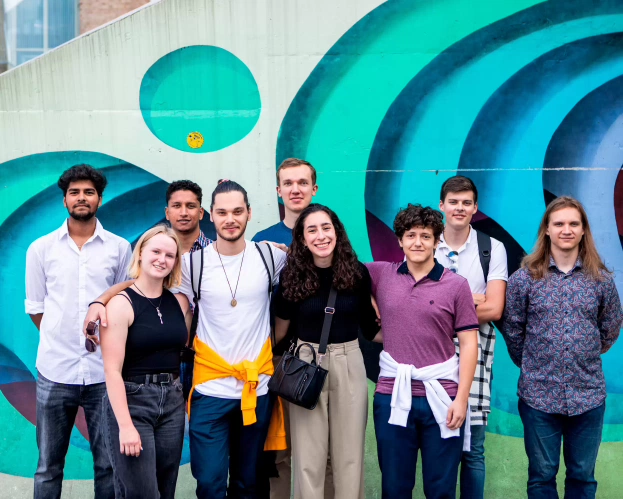 Group international students laughing together