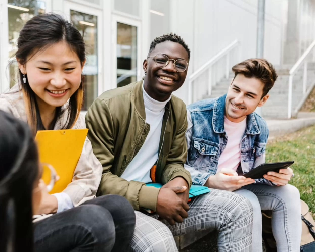 3 students laughing